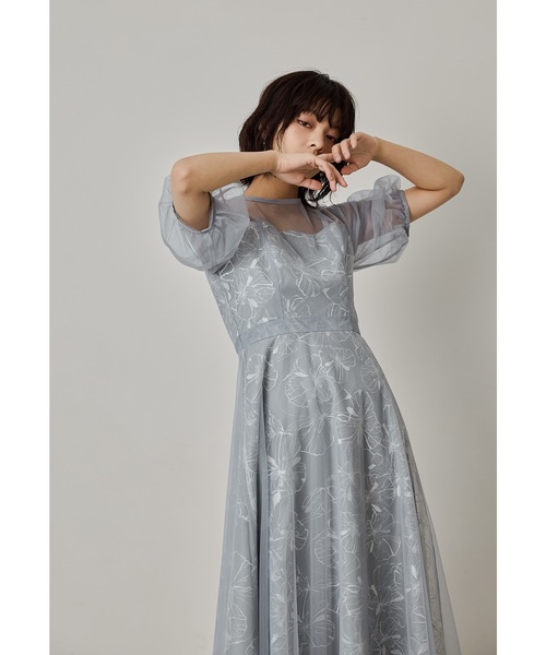 美品【フレイアイディー】パーティードレス　半袖キャミソール結婚式スパンコール上品 niana ドレス チュールスパンコール刺繍レースドレス 結婚式