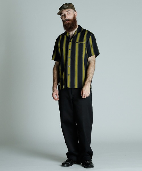 神配色 黒×紫 Schott BOX型ストライプシャツ ショット Schott N.Y.C シャツ Schott/ショット/STRIPE SS SHIRT/半袖