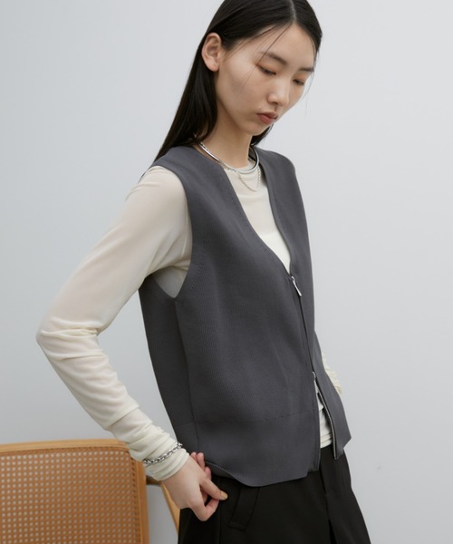 美品✨️慈雨 ジウ ベスト ジレ アシンメトリー リブ ニット ハイカウント 40 Re:EDIT ベスト ジレ ミラノリブAラインフレアニットベスト