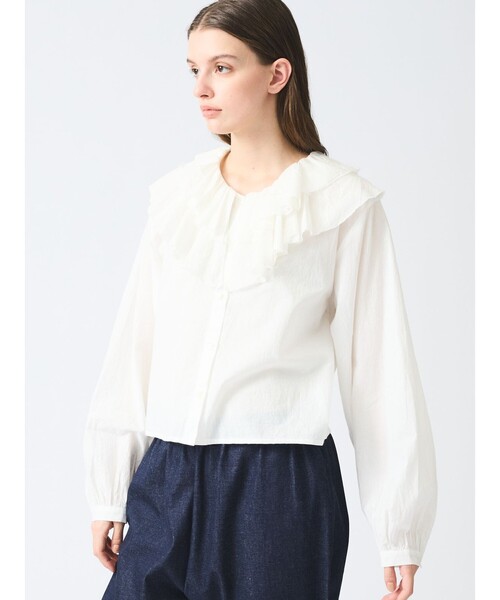 mizuiroind（ミズイロインド） ブラウス シャツ ダブルフリルカラー
