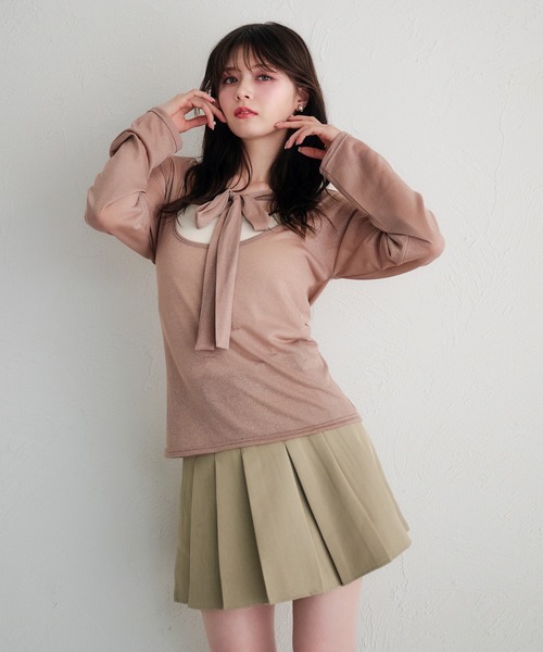 fupel tシャツ 2way lame sheer ribbon tops / 2wayラメシアーリボン