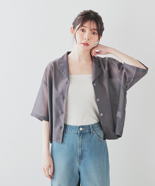Honeys ブラウス シャツ 開襟シアーシャツ レディース