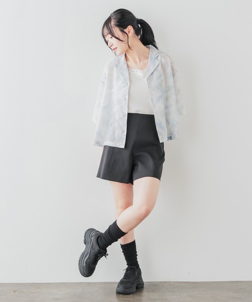 ブラウス シャツ 「UNISEX」スカシアミカイキンシャツ レディース メンズ Honeys ブラウス シャツ 開襟シアーシャツ レディース