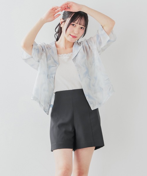 Honeys ブラウス シャツ 開襟シアーシャツ レディース