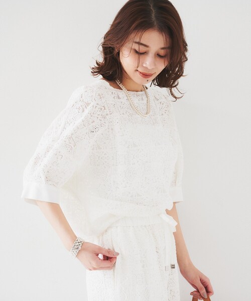 ブラウス シャツ 「2WAY仕様」クロシェレース2WAYトップス レディース セール】《2WAY仕様》クロシェレース2WAYトップス（シャツ