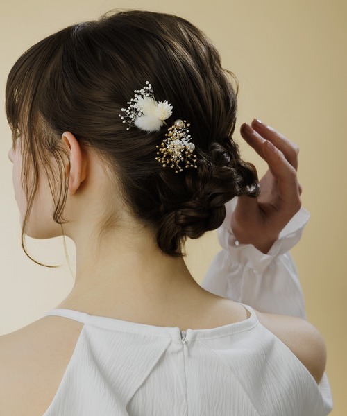 LA MUe ヘアピン 「LA MUE」ドライフラワー×フェザーパールUピン