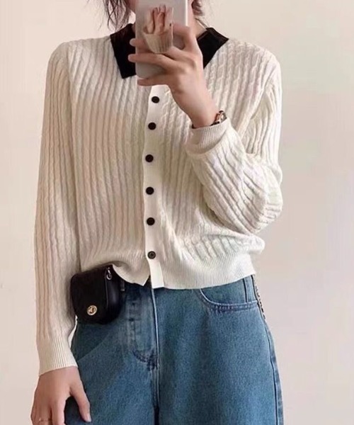 「deux amour」 ニットカーディガン FREE グレー レディース_画像2