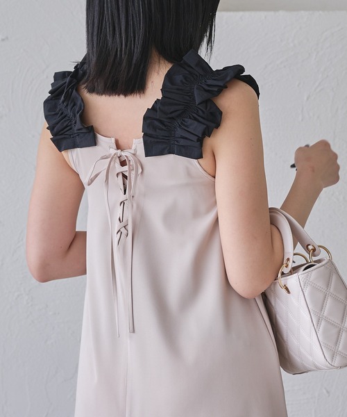 Ambre Neige ワンピース lace up frill flare dress / レース