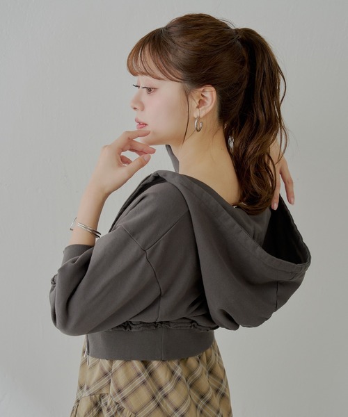 Chico パーカー 「5色展開」ショート丈ピグメントダブルジップ