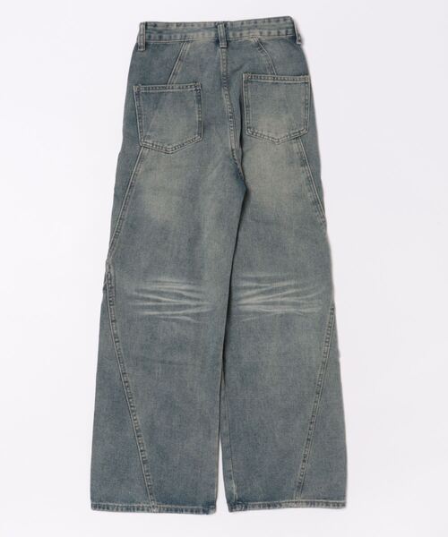 [Achic] обработка Denim брюки M голубой серый женский 