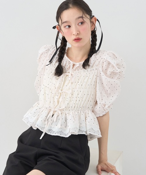 ブラウス シャツ 「前後2WAY」レースティアードシャーリングブラウス レディース