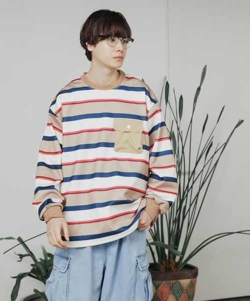 ROOP TOKYO tシャツ ポケット付 マルチボーダージャージロンT