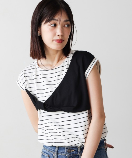 tシャツ リボンモチーフボーダーＴシャツ レディース