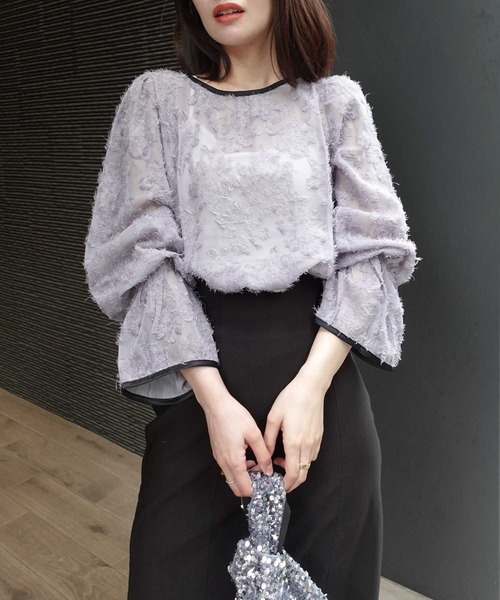 極美品 OHGA オーガ スズラン ジャガード ブラウス 花柄 バルーンスリーブ 極美品 OHGA オーガ スズラン ジャガード ブラウス 花柄
