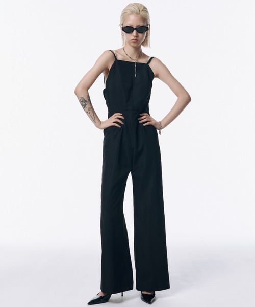 サロペット・オーバーオール・オールインワン Jose moon lace trim glossy jumpsuit サロペット・オーバーオール・オールインワン Jose moon lace