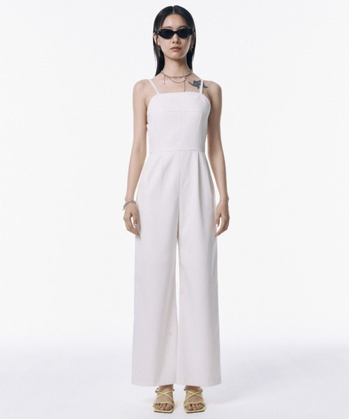 サロペット・オーバーオール・オールインワン Jose moon lace trim glossy jumpsuit サロペット・オーバーオール・オールインワン Jose moon lace