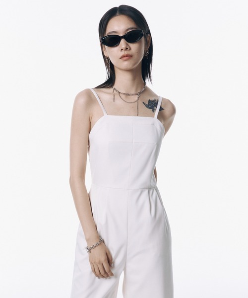 サロペット・オーバーオール・オールインワン Jose moon lace trim glossy jumpsuit サロペット・オーバーオール・オールインワン Jose moon lace