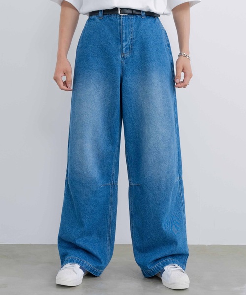 SINSS 「SINSS」 加工デニムパンツ LARGE ブルー メンズ