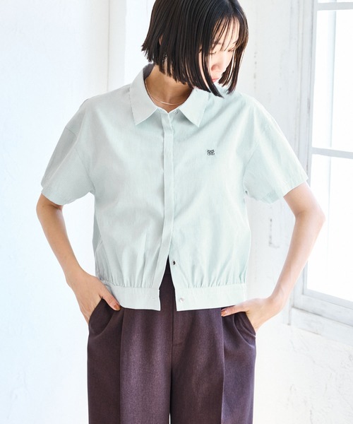 VIS（ビス） ブラウス シャツ 刺繍ロゴハーフスリーブシャツ 
