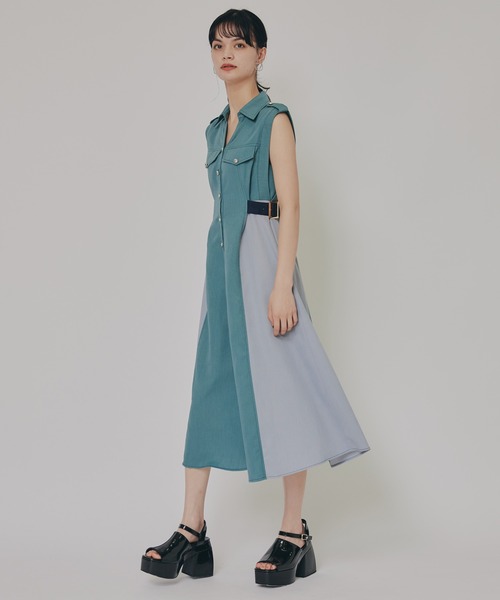 REDYAZEL カラーブロックプリーツシャツワンピース M ベルト付 REDYAZEL（レディアゼル）の「トレンチカラーブロックプリーツ