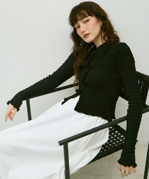 カーディガン Popcorn polo frill cuffs cardigan / ポップコーンポロ