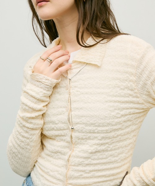 カーディガン Popcorn polo frill cuffs cardigan / ポップコーンポロ