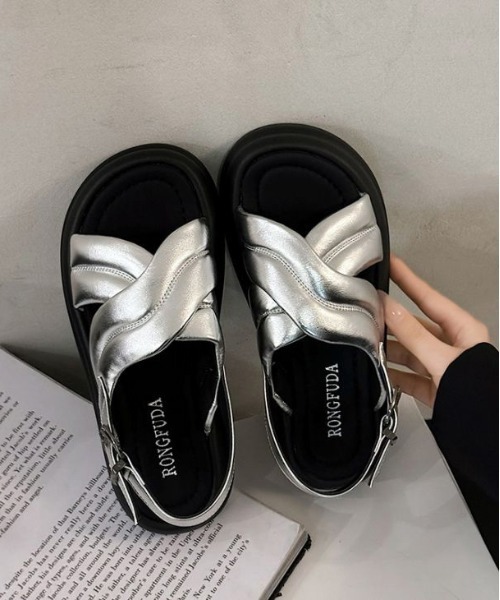 「AMELY」 フラットサンダル 37 ブラック レディース_画像2