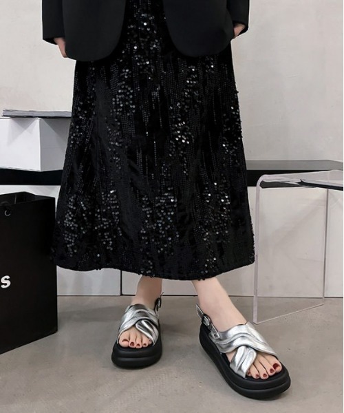 「AMELY」 フラットサンダル 37 ブラック レディース_画像3