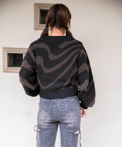 ニット セーター 「ゼブラ柄×Vネック」レディース ニットプルオーバー モード トレンド 秋冬 レディース | ブランド登録なし | 18