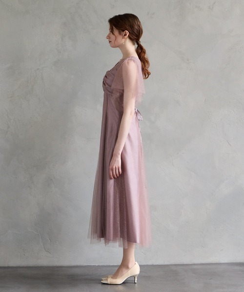 【美品】AIMER グリッター レース付き パーティードレス AIMER（エメ） ドレス グリッターレース袖付きフィット＆フレア