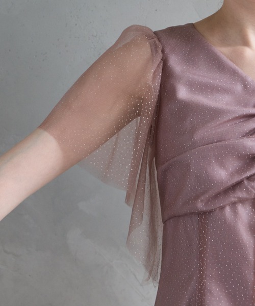 AIMER（エメ） ドレス グリッターチュールフロントギャザー袖付き