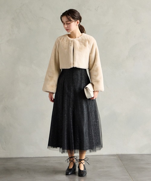 AIMER（エメ） ドレス グリッターチュールフロントギャザー袖付き