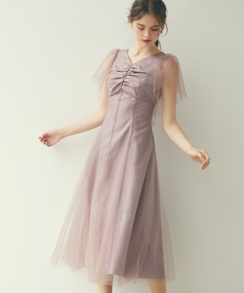 AIMER（エメ） ドレス グリッターチュールフロントギャザー袖付き