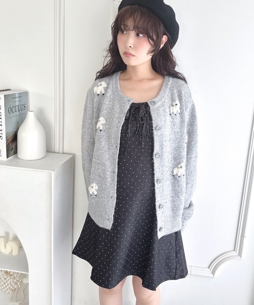 Loueme ワンピース 「チェック＆ドット」フロントリボンミニキャミ
