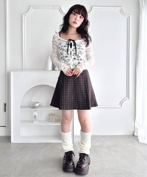 Loueme ワンピース 「チェック＆ドット」フロントリボンミニキャミ