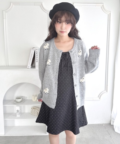 Loueme ワンピース 「チェック＆ドット」フロントリボンミニキャミ