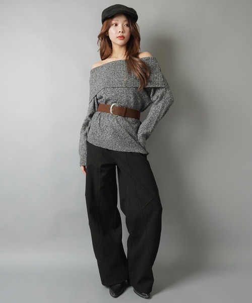 SPINNS（スピンズ） ニット セーター ベルト付きオフショルニット