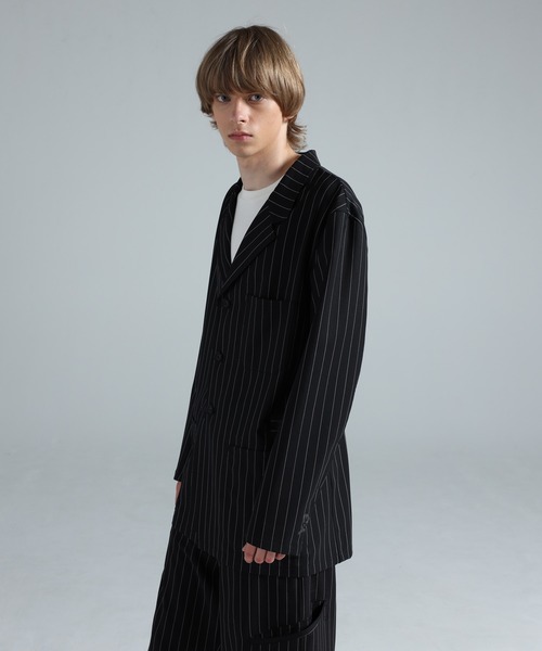 ジャケット テーラードジャケット Y-3 PINSTRIPE REFINED WOOL CHORE COAT メンズの画像