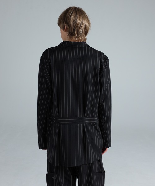 ジャケット テーラードジャケット Y-3 PINSTRIPE REFINED WOOL CHORE COAT メンズの画像