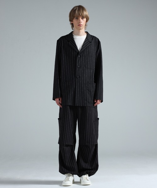 ジャケット テーラードジャケット Y-3 PINSTRIPE REFINED WOOL CHORE COAT メンズの画像
