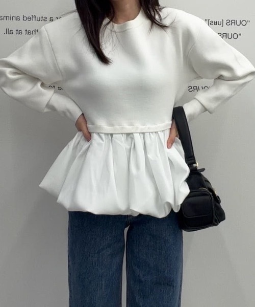 STYLEMIXER ヘムバルーンニットトップ グレー ヘムバルーンニットトップ（ニット/セーター）｜STYLEMIXER（スタイル