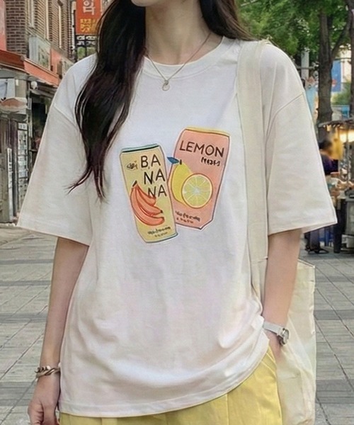 September SEOUL tシャツ 手描きタッチのバナナ＆レモンドリンク缶