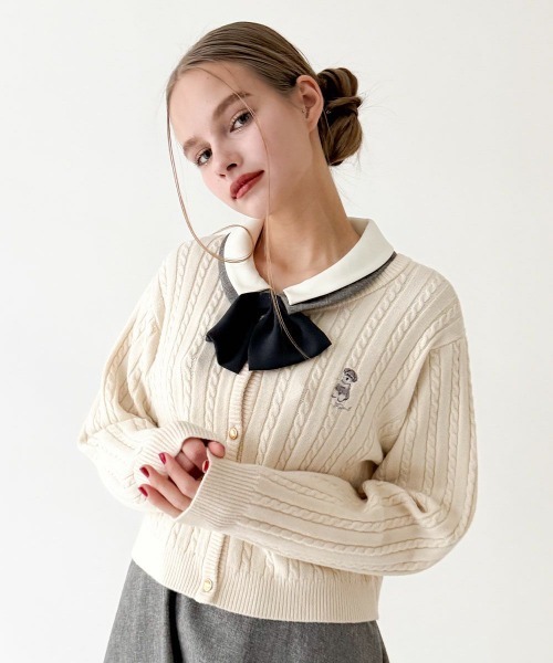 F i.n.t（フィント） カーディガン シュナウザー刺繍ケーブルニット