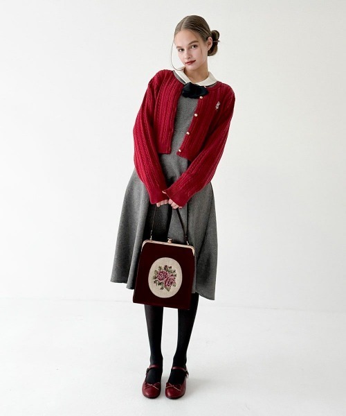 F i.n.t（フィント） カーディガン シュナウザー刺繍ケーブルニット