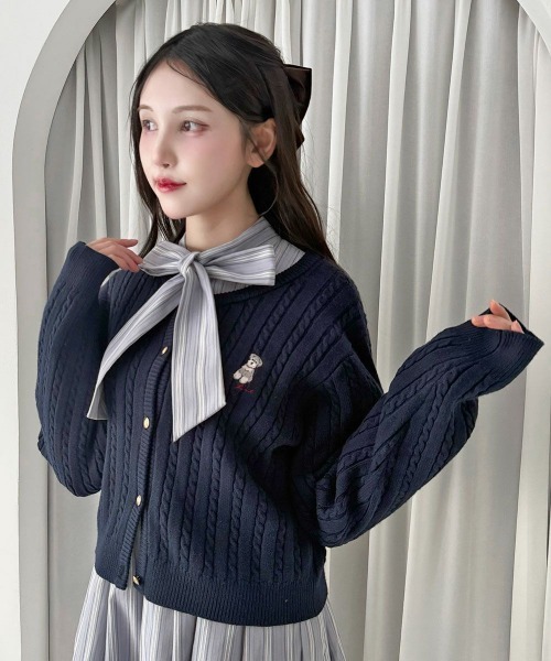 F i.n.t（フィント） カーディガン シュナウザー刺繍ケーブルニット