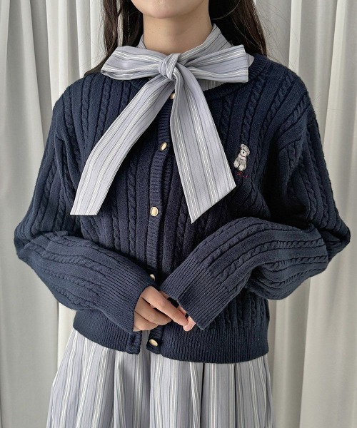 F i.n.t（フィント） カーディガン シュナウザー刺繍ケーブルニット