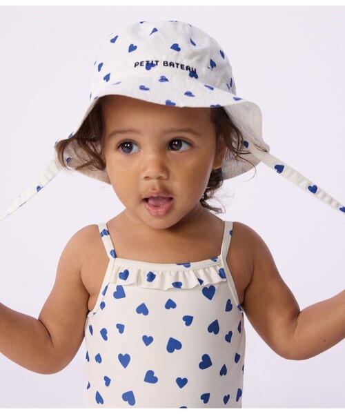 PETIT BATEAU（プチバトー） 帽子 ハット 紐つきハートプリント 