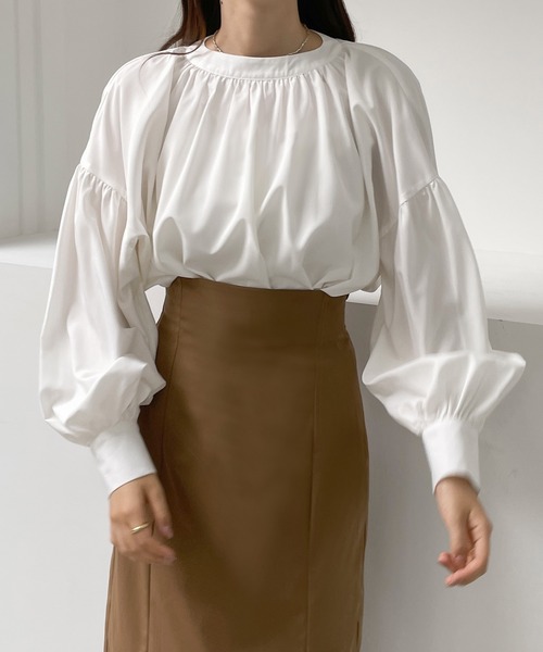 「Louere」 長袖ブラウス MEDIUM ダークブラウン レディース_画像4