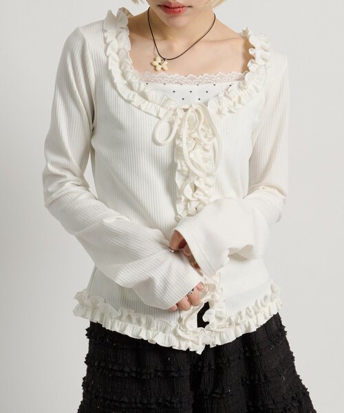 「w closet」 長袖カットソー FREE グレー レディース_画像2