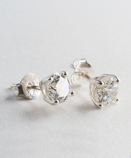 ピアス 925 SILVER ACC/Qz5mmラウンドカットピアスSV925(OG) レディース